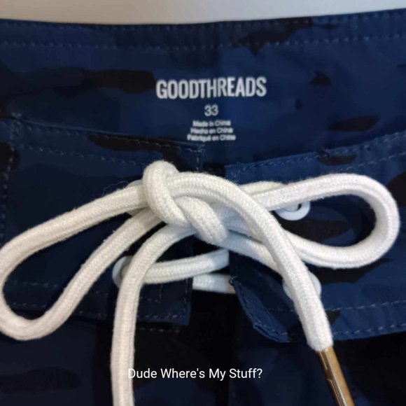 GOODTHREADS MEN'S FLAT FRONT SHORTS OR SWIM WEAR - SIZE 33" WAIST - BLUE & BLACK - Picture 3 of 3